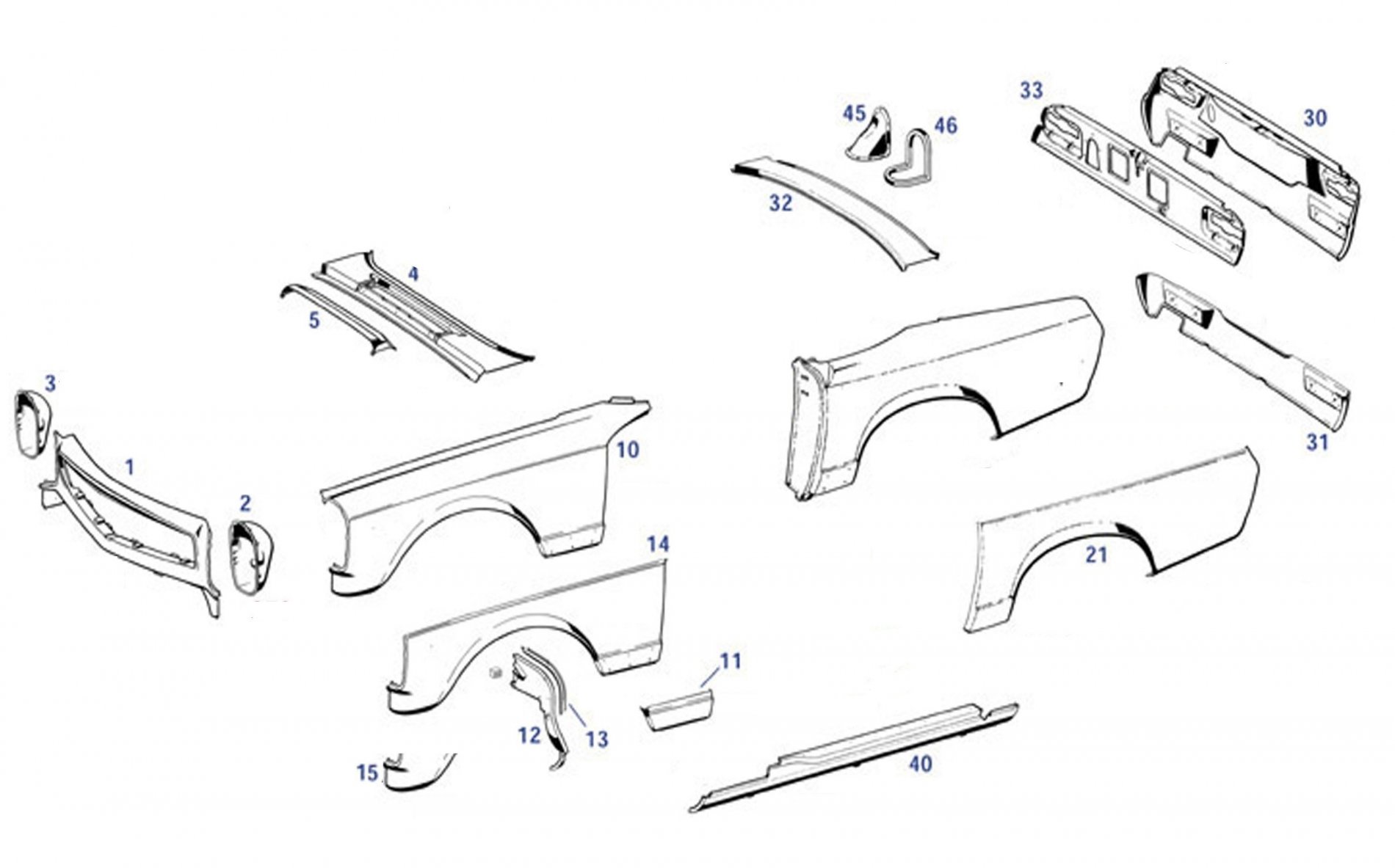 Paneles exteriores Mercedes W113 Pagoda 230SL 250SL 280SL Paneles exteriores Mercedes W113 Pagoda 230SL 250SL 280SL - Imagen 1