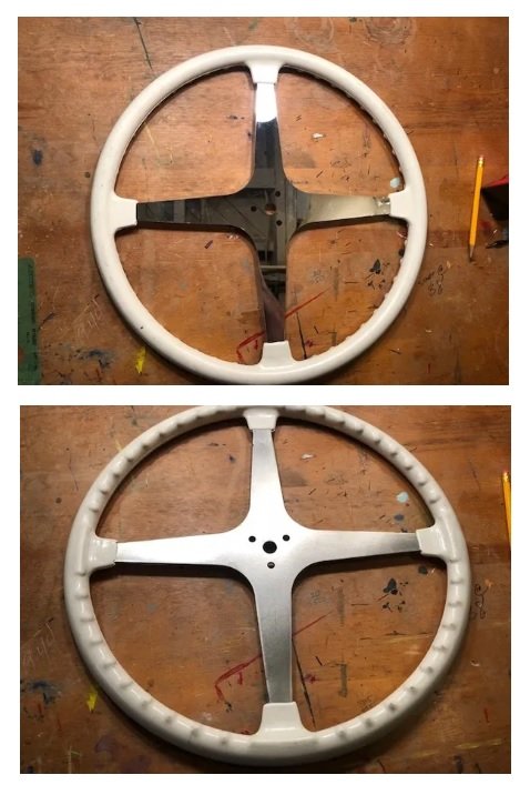 Volante 4 brazos inox 17 pulgadas blanco 4-spoke stainless steel steering wheel 17 inches white - Image 1