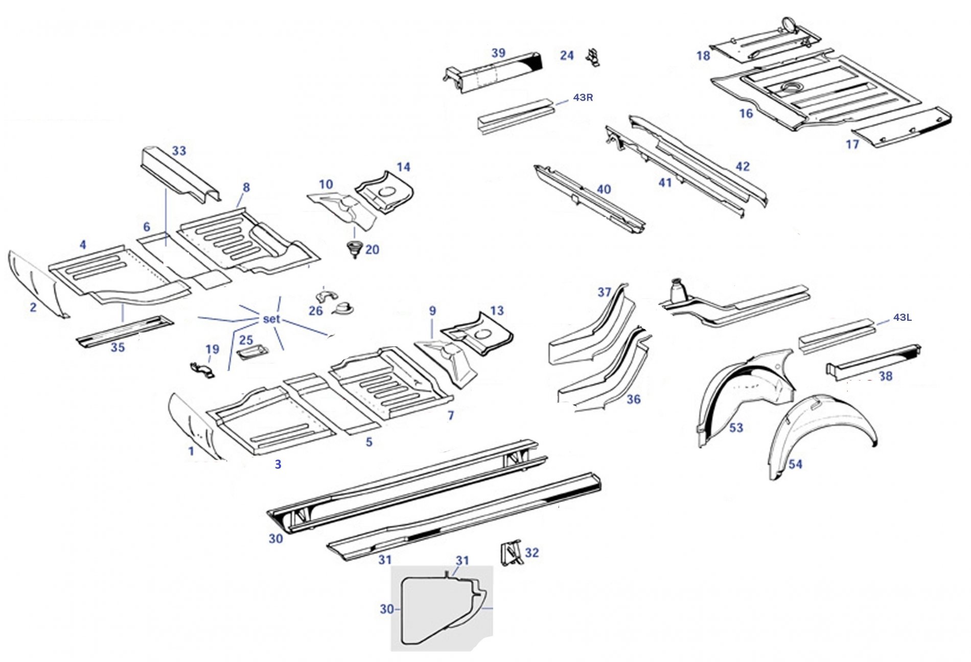Paneles suelo, estribos y pasos de rueda traseros Mercedes W113 230SL 250SL 280SL Paneles suelo, estribos y pasos de rueda traseros Mercedes W113 230SL 250SL 280SL - Imagen 1