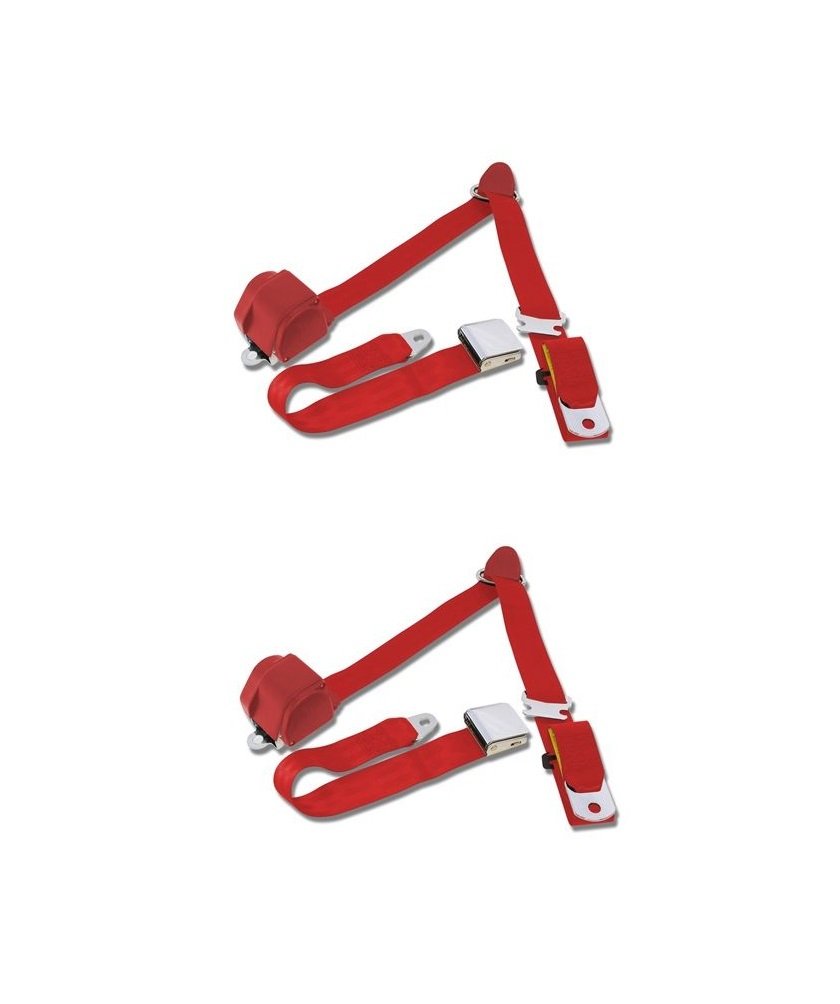 Par cinturones de seguridad rojo 3 puntos automáticos, universal Pair of Universal Red 3-Point Automatic Seat Belts - Image 1